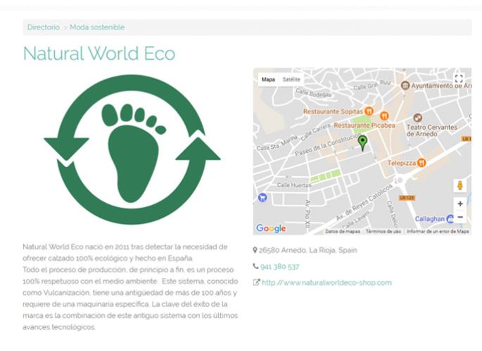 Ficha de Natural World Eco en el directorio de Ifeel Maps